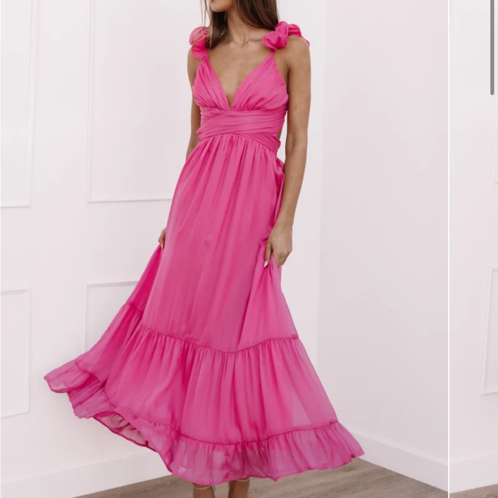 Petal & Pup Pink Ruffled Tiered Midi Dress